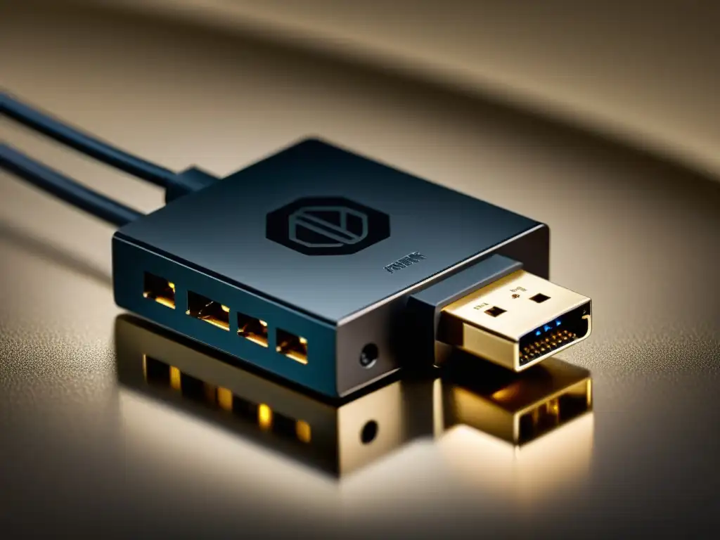Adaptador de red negro: detalle y elegancia Un adaptador de red negro y elegante, con detalles impresionantes y puertos