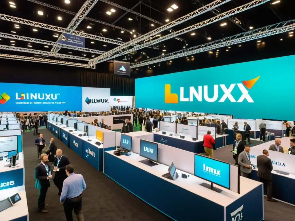 Expo Tecnológica: Soluciones Empresariales Linux en Acción Un animado evento de tecnología empresarial con soluciones Linux