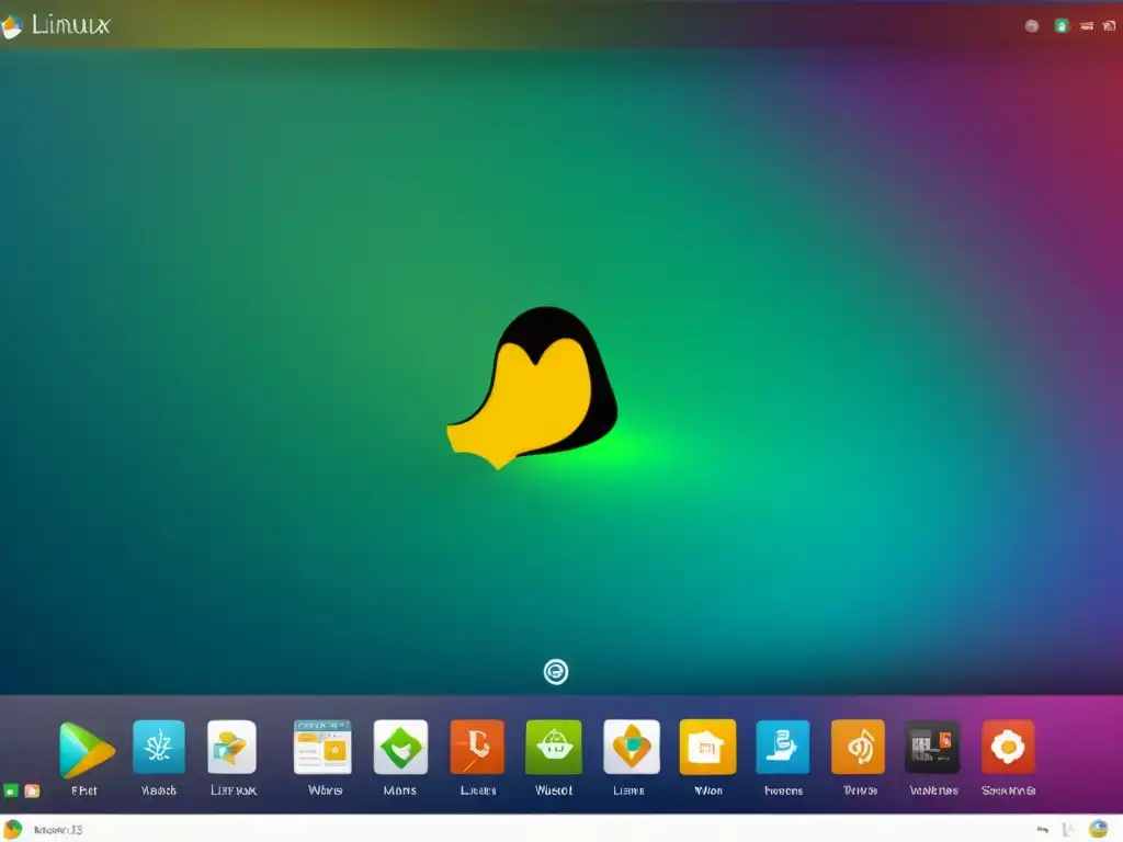 Una atractiva imagen de un escritorio Linux personalizado, con iconos vibrantes, un fondo moderno y una paleta de colores llamativa