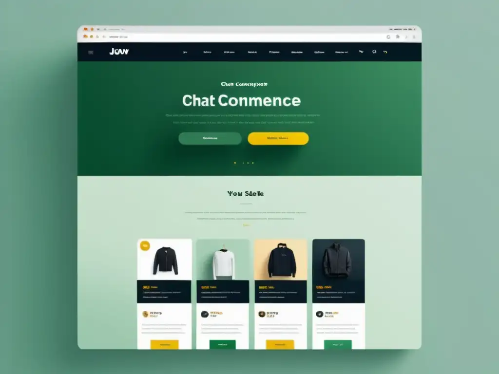 Captura de pantalla de la interfaz de un moderno sitio web de comercio electrónico con una destacada herramienta de chat en vivo