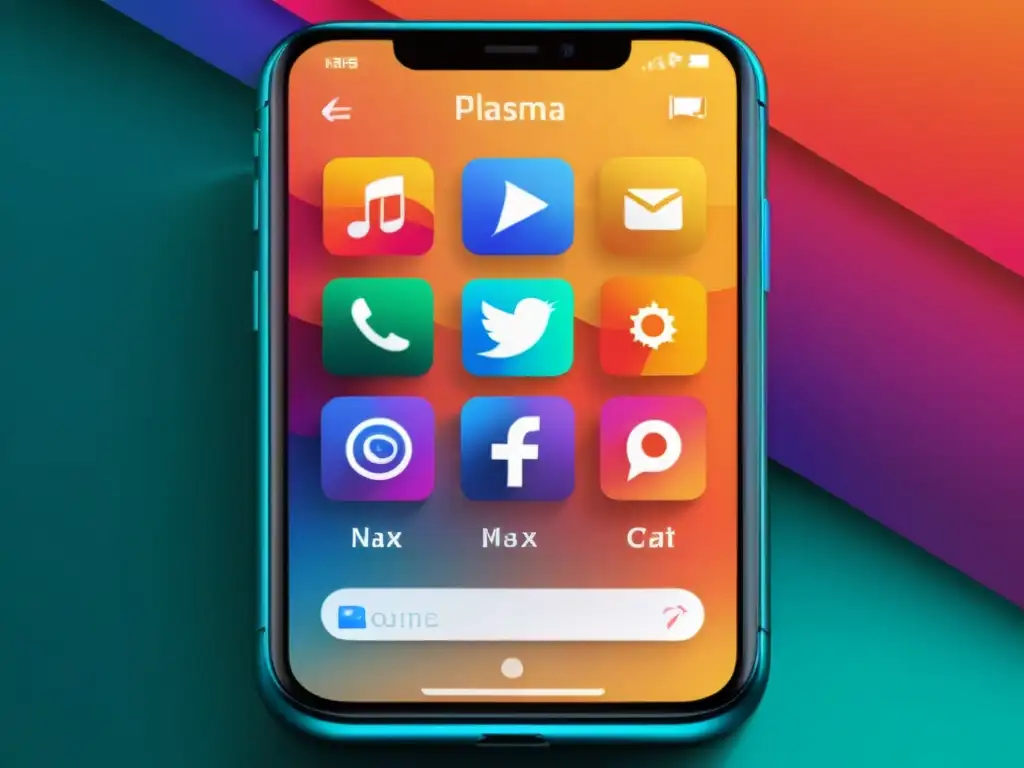 Captura del smartphone con la moderna interfaz de Plasma Mobile sistemas operativos alternativos, destacando su diseño innovador y personalizable