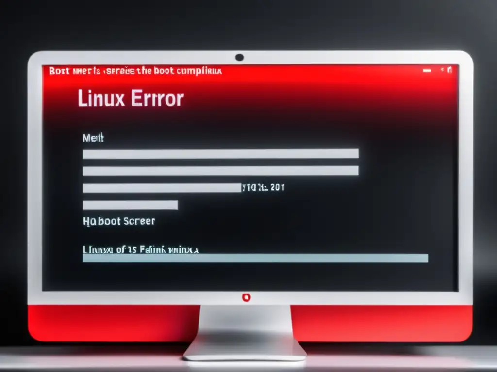 Close-up de pantalla de computadora mostrando errores de arranque en Linux en un elegante escritorio