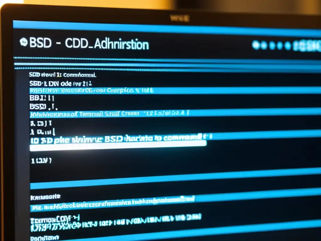 Un código de administración BSD en pantalla, con un ambiente profesional y minimalista