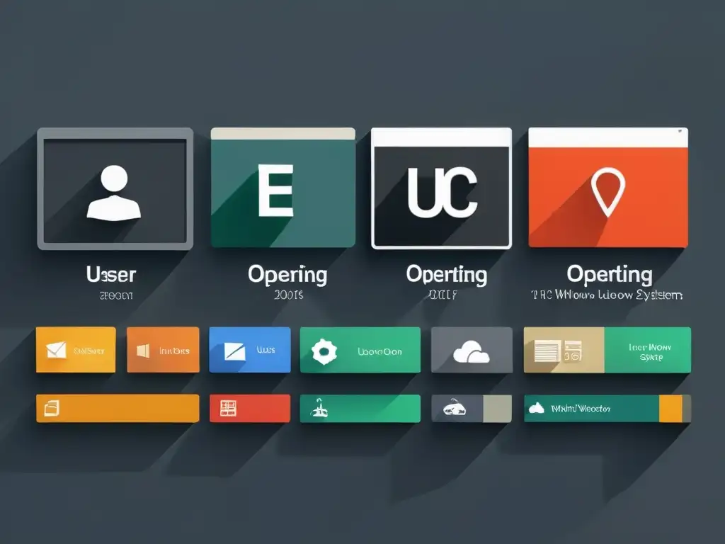 Collage de interfaces de sistema operativo, desde la línea de comandos hasta diseños gráficos icónicos, mostrando la evolución de la Interacción Humano-Computadora con pantallas flexibles