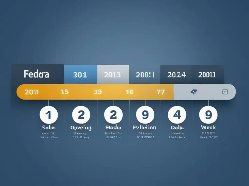 Comparativa características Fedora Ubuntu: Evolución detallada de Fedora, mostrando hitos clave y fechas de lanzamiento en un diseño minimalista