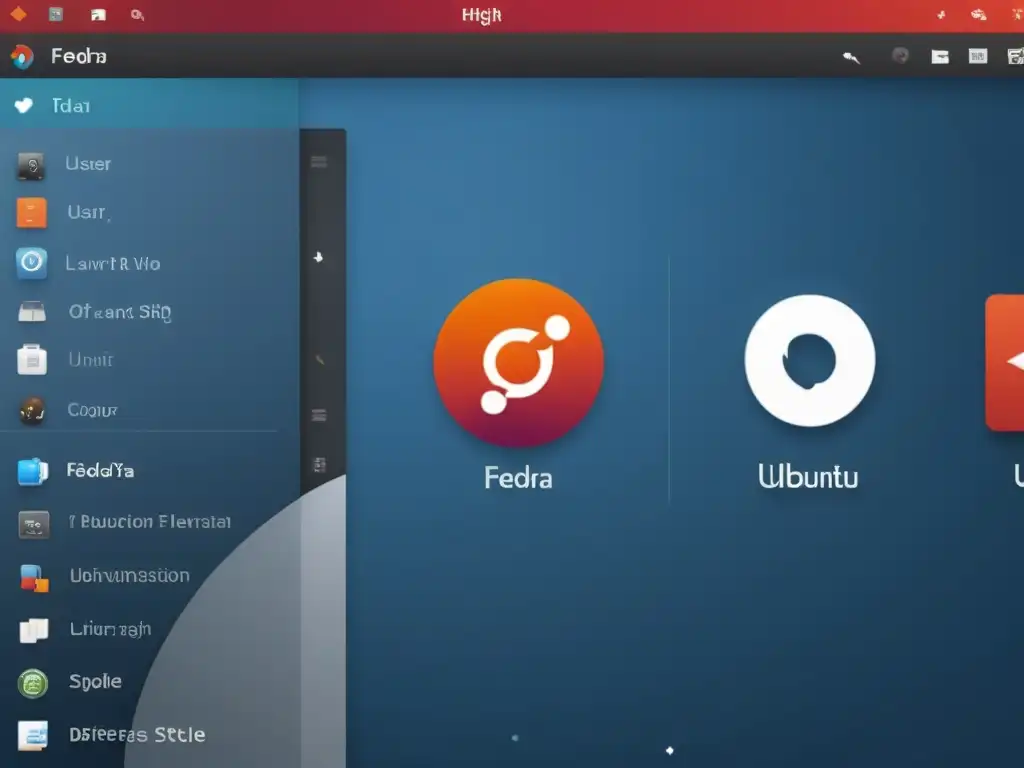 Comparativa de características entre Fedora y Ubuntu: detalle de sus interfaces, diseño y diferencias visuales en imagen documental de alta resolución