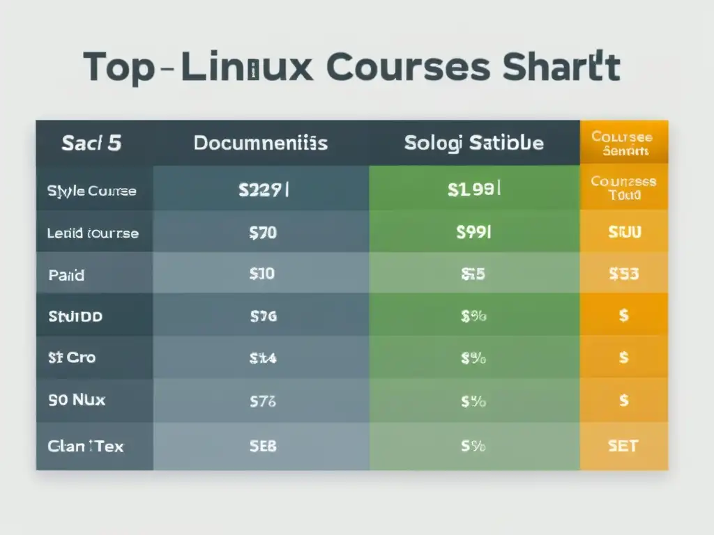 Comparativa de cursos pagados para experto en Linux: gráficos minimalistas y modernos transmiten profesionalismo y claridad