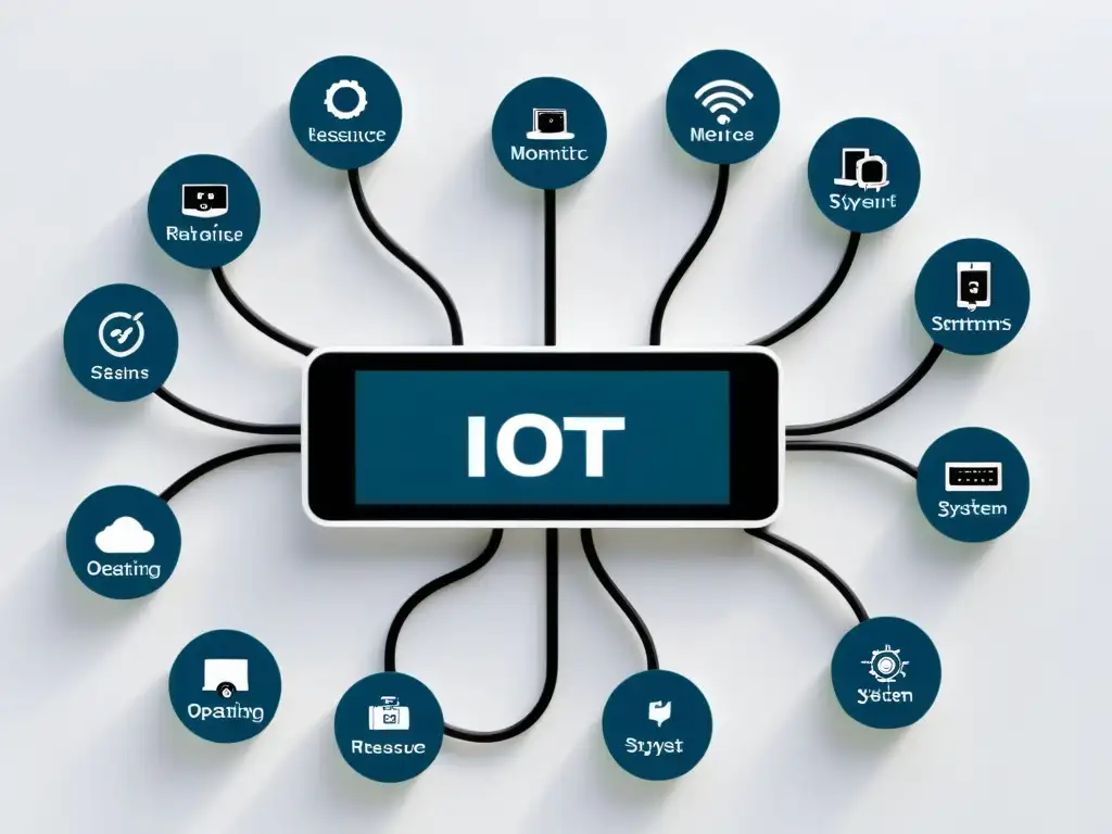 Una comparativa de eficiencia de sistemas operativos IoT, dispositivos conectados a un sistema de monitoreo central, mostrando métricas en tiempo real