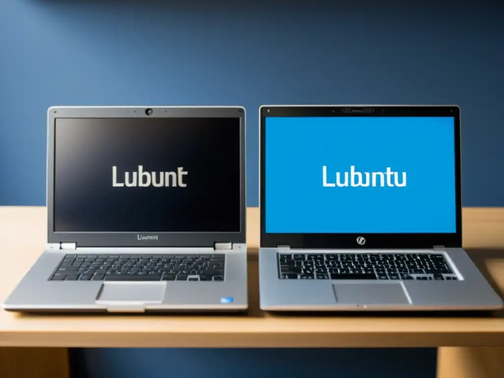 Comparativa eficiencia Lubuntu Xubuntu hardware antiguo: Dos laptops vintage con Lubuntu y Xubuntu, destacando su eficiencia en hardware antiguo