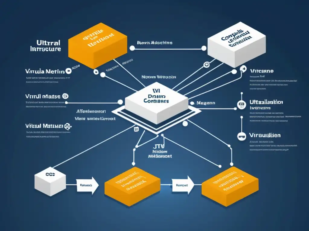 Compleja red virtualizada que muestra la optimización del rendimiento en sistemas alternativos