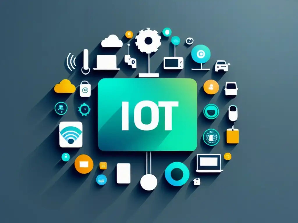 Una composición minimalista muestra dispositivos IoT con sistemas operativos alternativos para IoT, resaltando diversidad y potencial