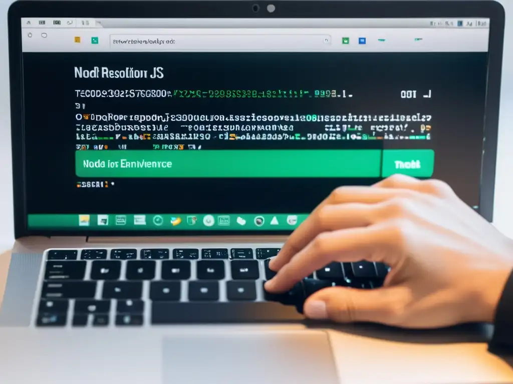 Un desarrollador escribe código en un portátil moderno con una aplicación Node