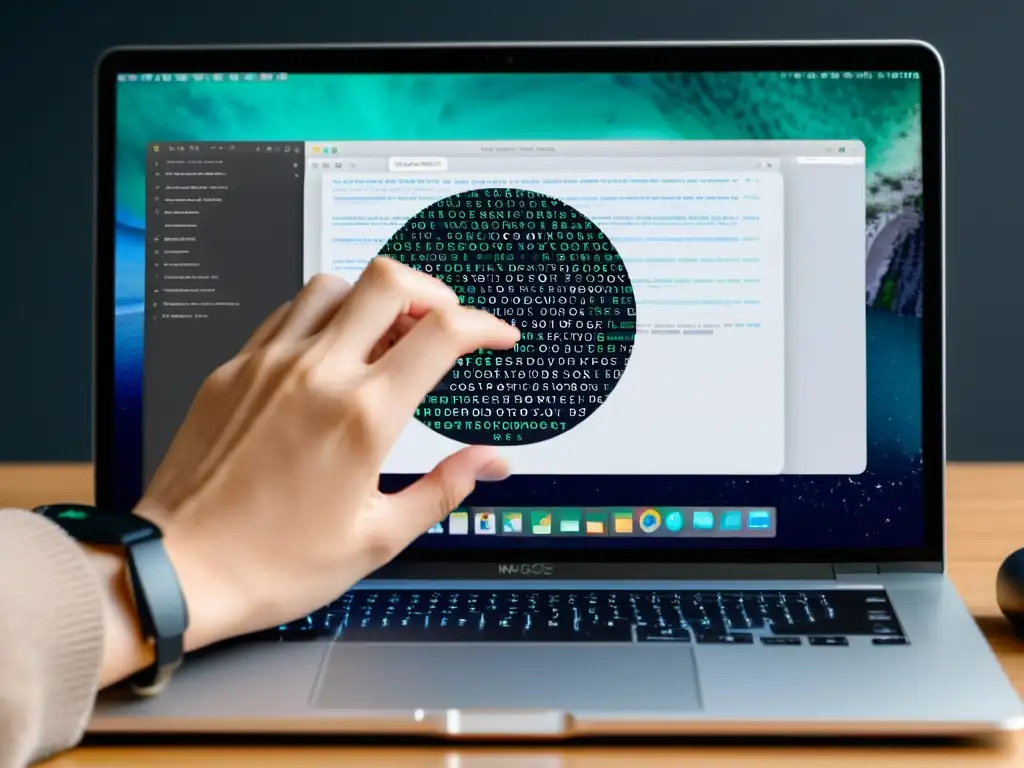 Un desarrollador teclea código Swift en un portátil moderno, con logos de macOS y Linux en la pantalla