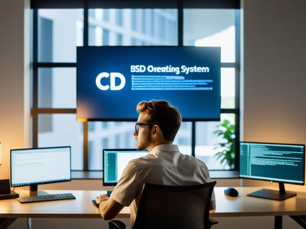 Desarrollador C# en BSD: Productividad serena en un entorno minimalista Un desarrollador trabaja en un programa C# en BSD