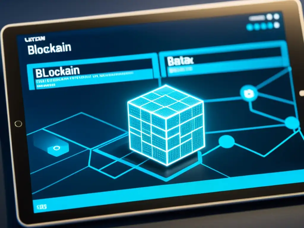 Detallada visualización de red blockchain en tablet