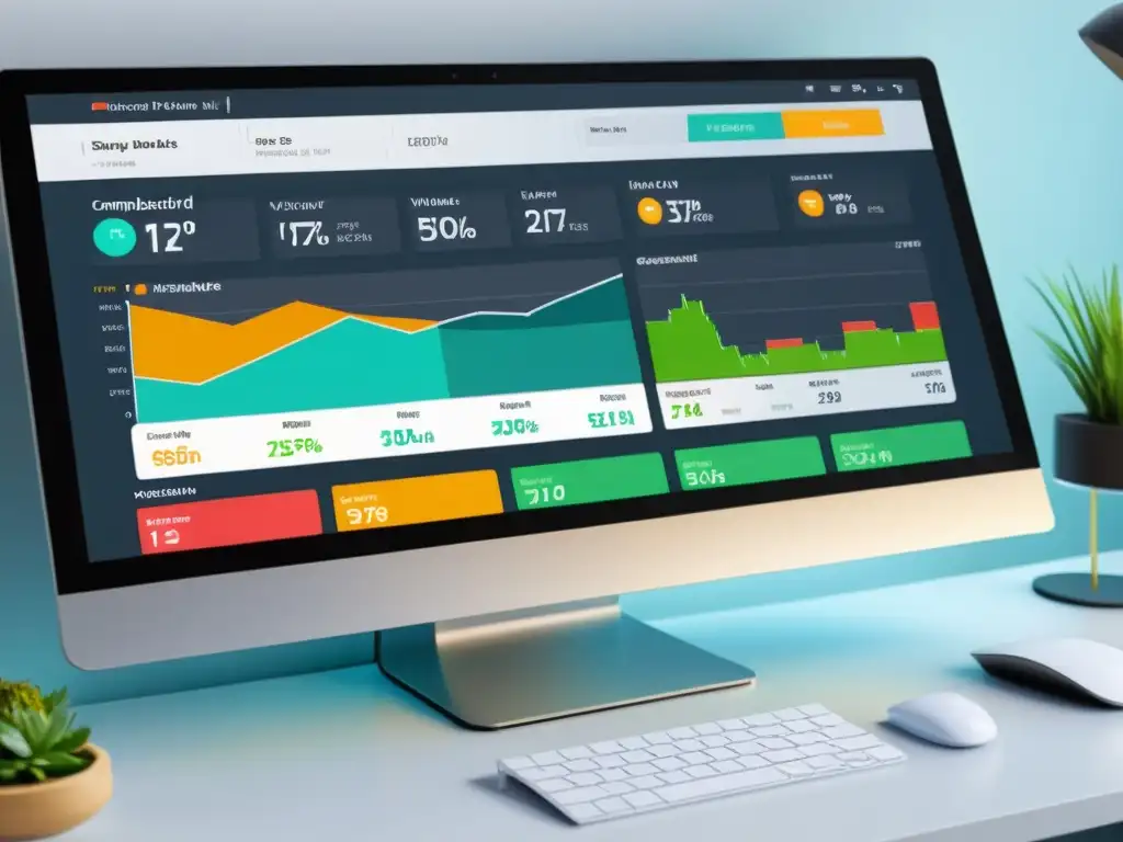 Un detallado panel de análisis de ecommerce muestra gráficos, datos en tiempo real y métricas clave