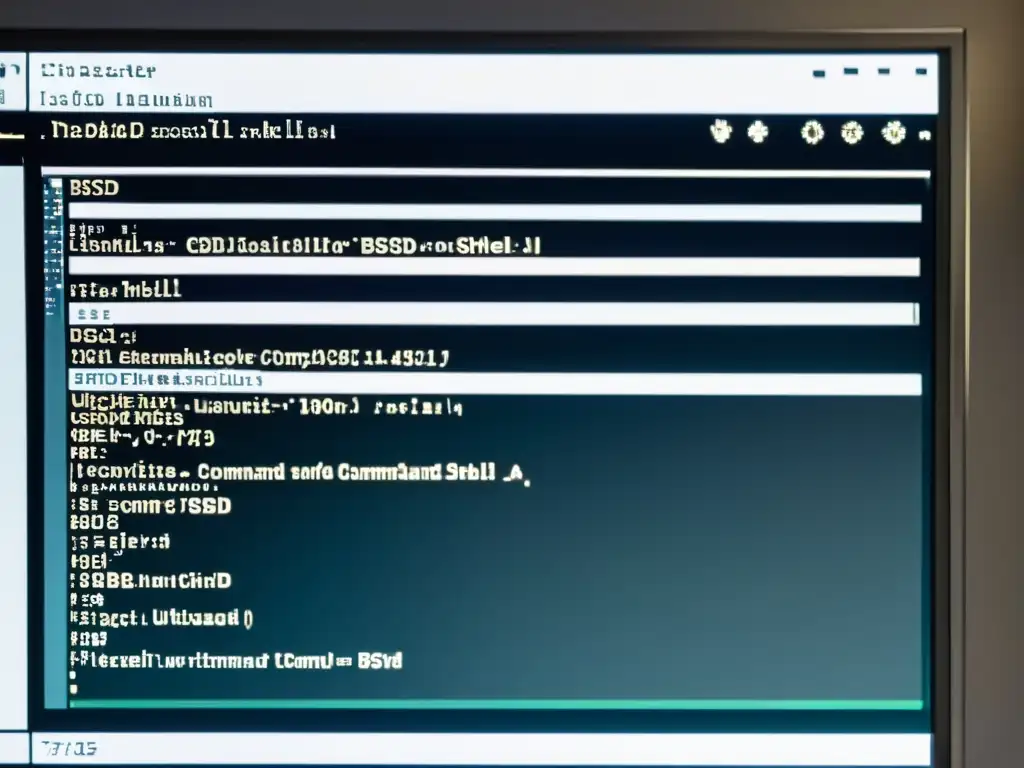 Un detallado y preciso comando de la interfaz de línea de comandos en una pantalla de computadora, ejecutando un complejo comando Shell BSD