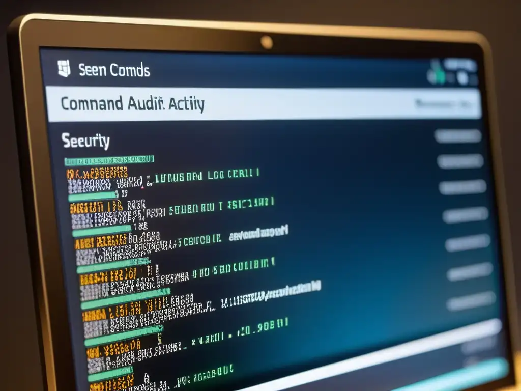 Detalle de auditoría de seguridad en sistema Linux BSD, mostrando registros de actividad y comandos