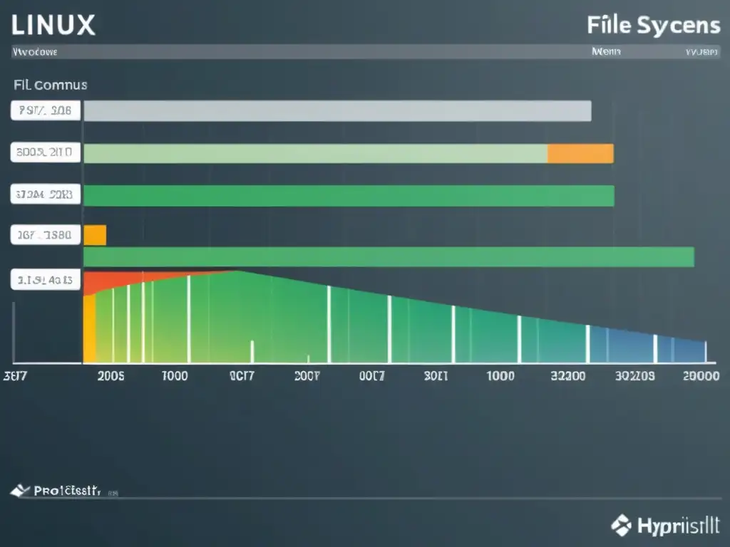 Detalle de comparativa de sistemas de archivos en Linux, con información clara y diseño profesional