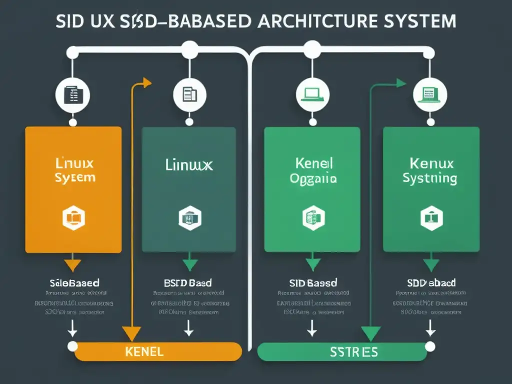 Detalle comparativo de arquitectura interna de sistemas operativos alternativos, con enfoque minimalista y estilo documental