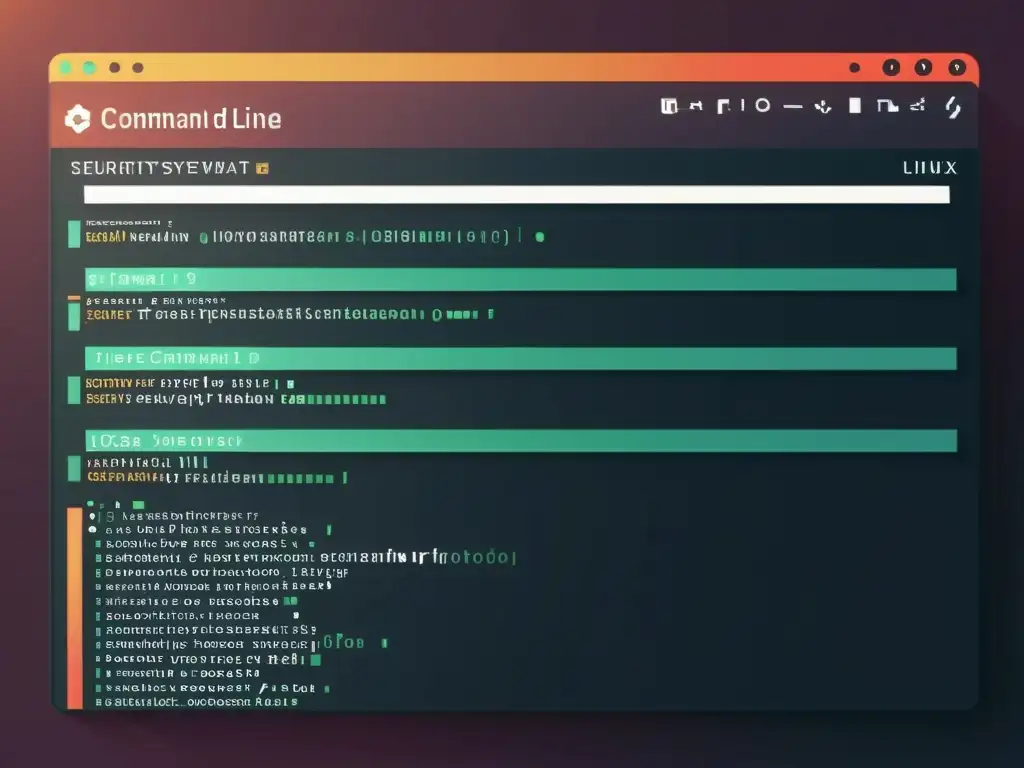Detalle de hardening de sistemas Linux en interfaz de comando, con tonos profesionales y documentales
