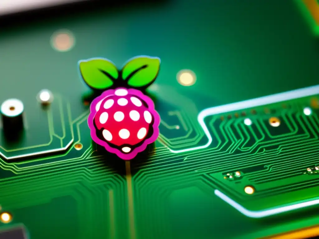 Detalle impresionante del circuito Raspberry Pi, resaltando su complejidad y precisión