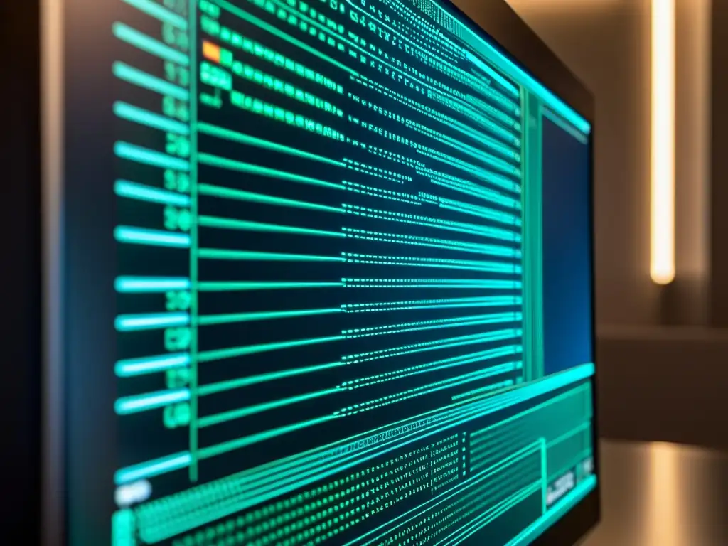 Detalle impresionante de código de seguridad en Linux en pantalla de computadora, con brillo sutil