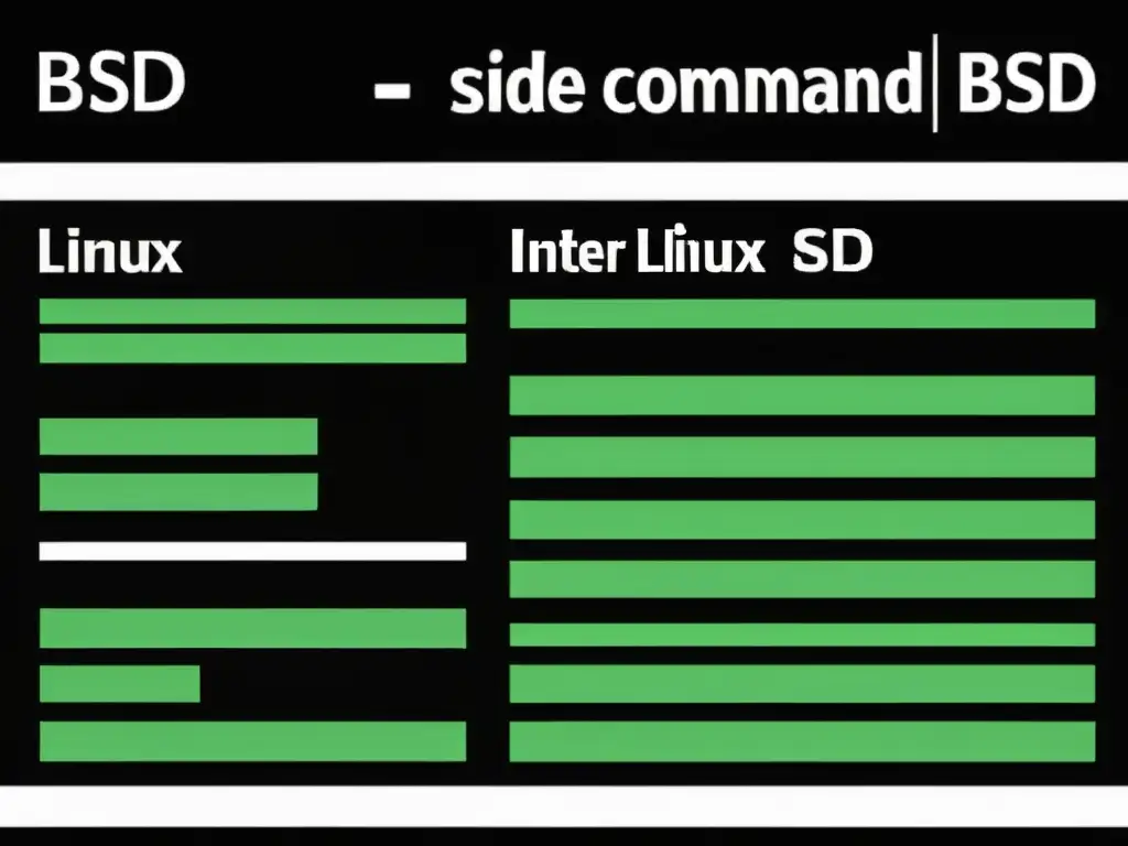 Detalle de comparación entre las interfaces de línea de comandos de BSD y Linux, resaltando ventajas de BSD sobre Linux