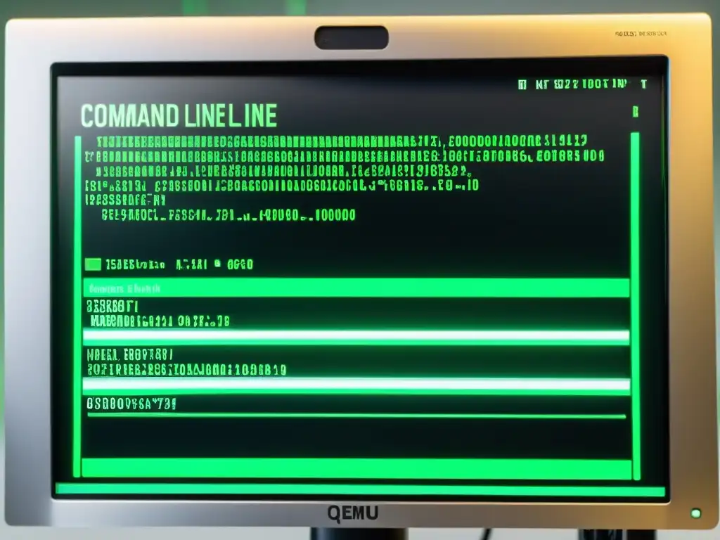 Detalle en 8K de la interfaz de línea de comandos de QEMU, mostrando la gestión de máquinas virtuales en Linux