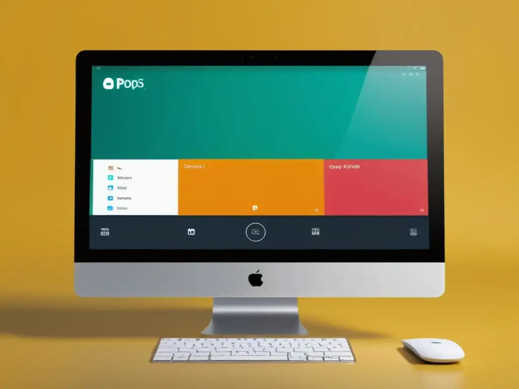 Detalle del interfaz de Pop!_OS, con diseño moderno, iconos nítidos y esquema de color cohesivo