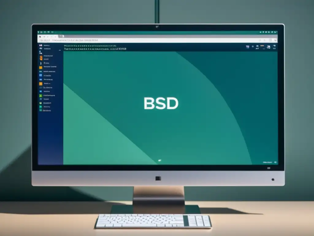 Detalle de monitor con elegante escritorio BSD, mostrando eficiencia y profesionalismo en sistemas operativos alternativos Linux BSD