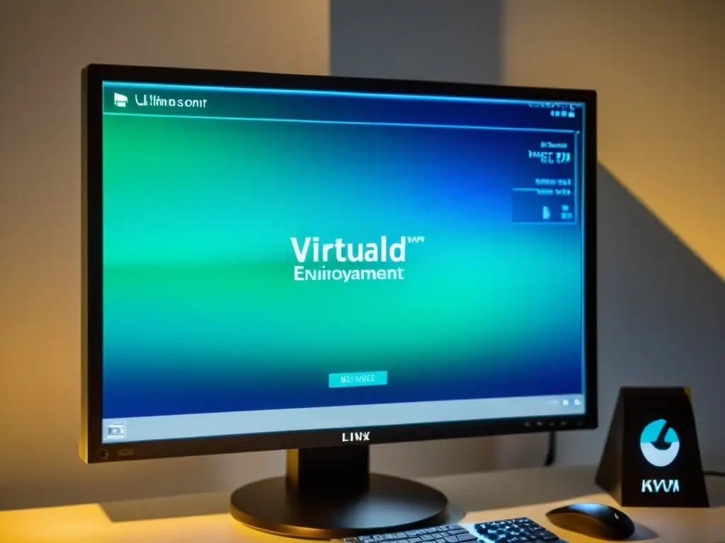 Detalle de virtualización en Linux con KVM, mostrando múltiples máquinas virtuales en un entorno virtualizado detallado y envolvente