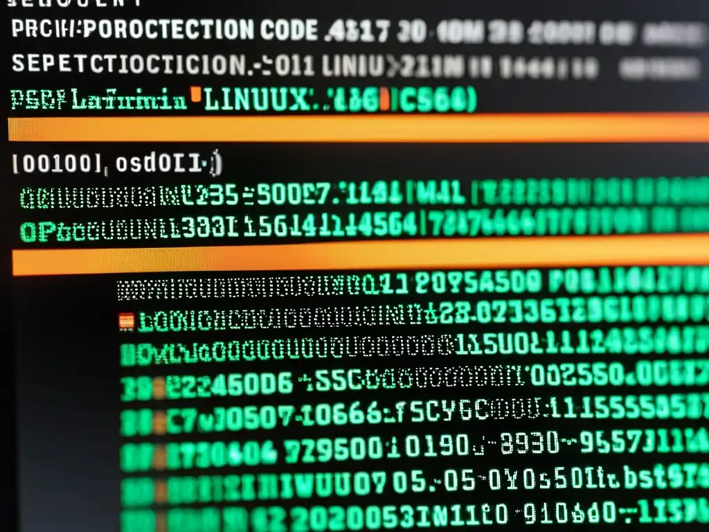 Detalle de pantalla con código en terminal, reflejado en gafas, resaltando la configuración de seguridad en Linux