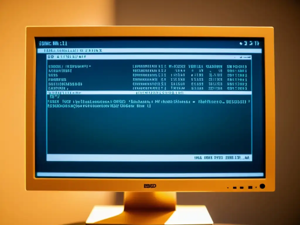 Detalle de pantalla de sistema BSD con líneas de código