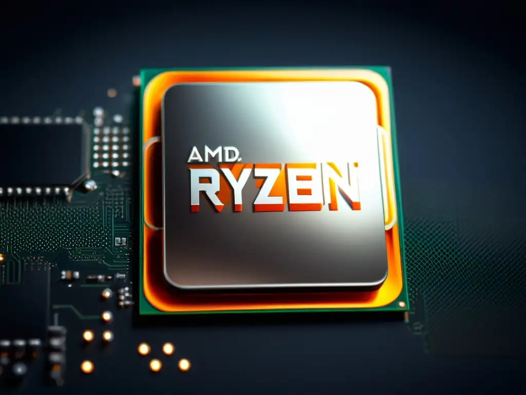 Detalle ultramoderno de un procesador AMD Ryzen sobre superficie mate