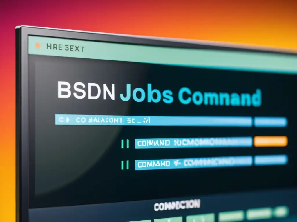 Detalle vibrante de un monitor con código para automatización de tareas en BSD, profesional y técnico