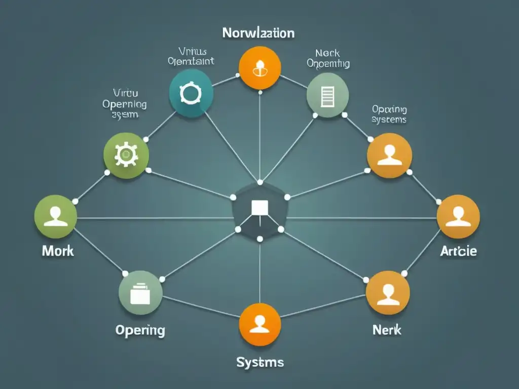 Diagrama de red virtual en sistemas alternativos: visual minimalista de complejidad interconectada