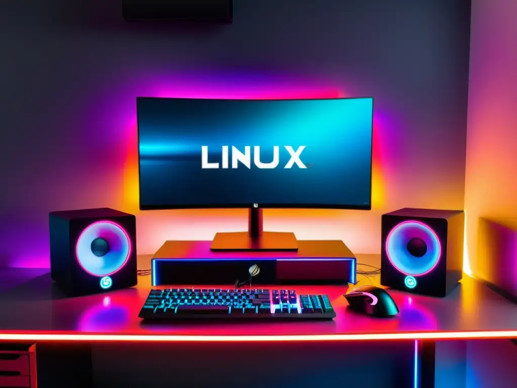 Distribuciones Linux para Gaming 2023: Increíble configuración de gaming con computadora, monitores, periféricos y ambientación futurista