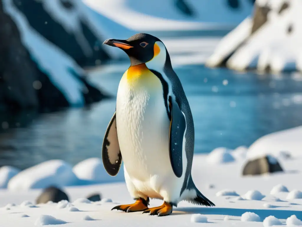 Documentales Linux filosofía historia: Imagen impactante de un pingüino en la nieve, conectando con la esencia de Linux