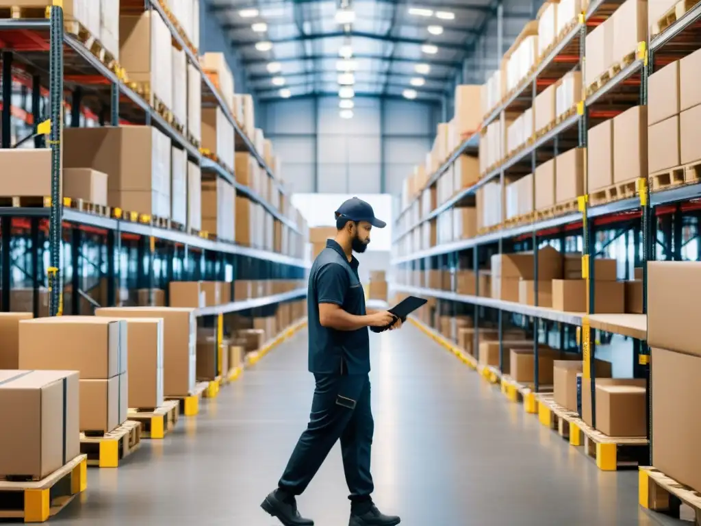 Almacén de ecommerce con trabajadores eficientes y avanzadas herramientas de monitoreo