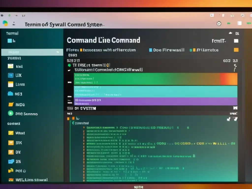 Configuración eficaz de firewall en Linux: Imagen detallada de interfaz de línea de comandos, con comandos precisos y sistema detallado