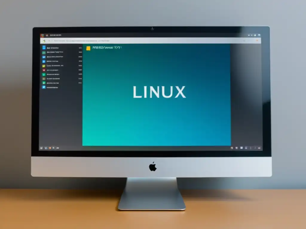 Un elegante monitor con sistema operativo Linux en un entorno profesional