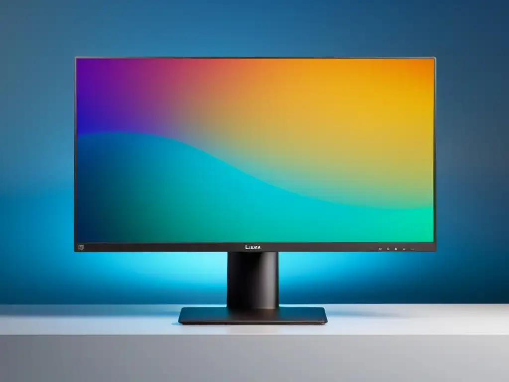 Un elegante monitor de alta resolución muestra un vibrante entorno de escritorio de Linux