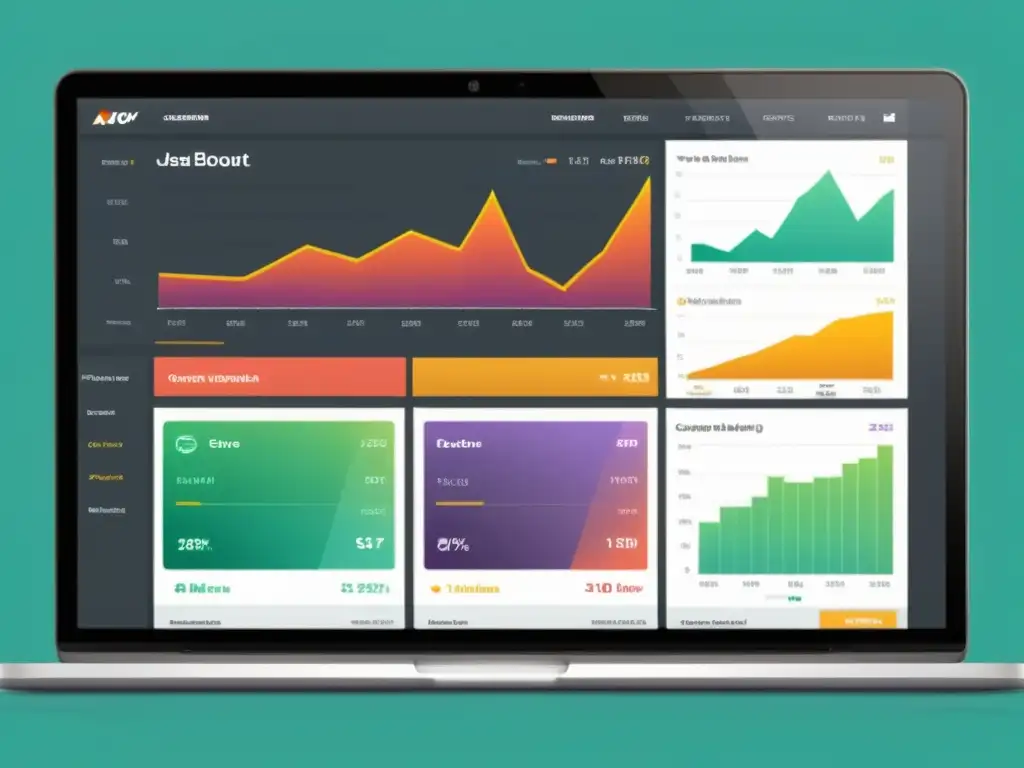 Panel de control de Magento: visualización de datos elegante y eficiente Un elegante panel de control de Magento con visualizaciones de datos coloridas y atractivas, enfocado en plugins de automatización de marketing para Ecommerce