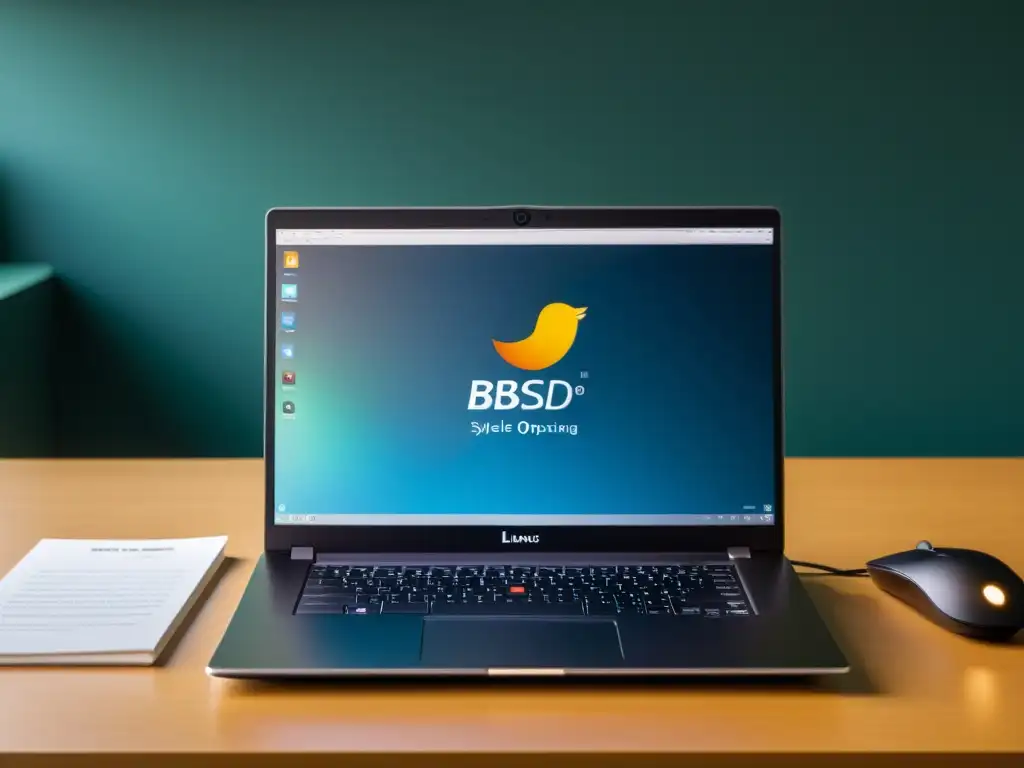 Un elegante portátil exhibe Linux y BSD en una atmósfera profesional