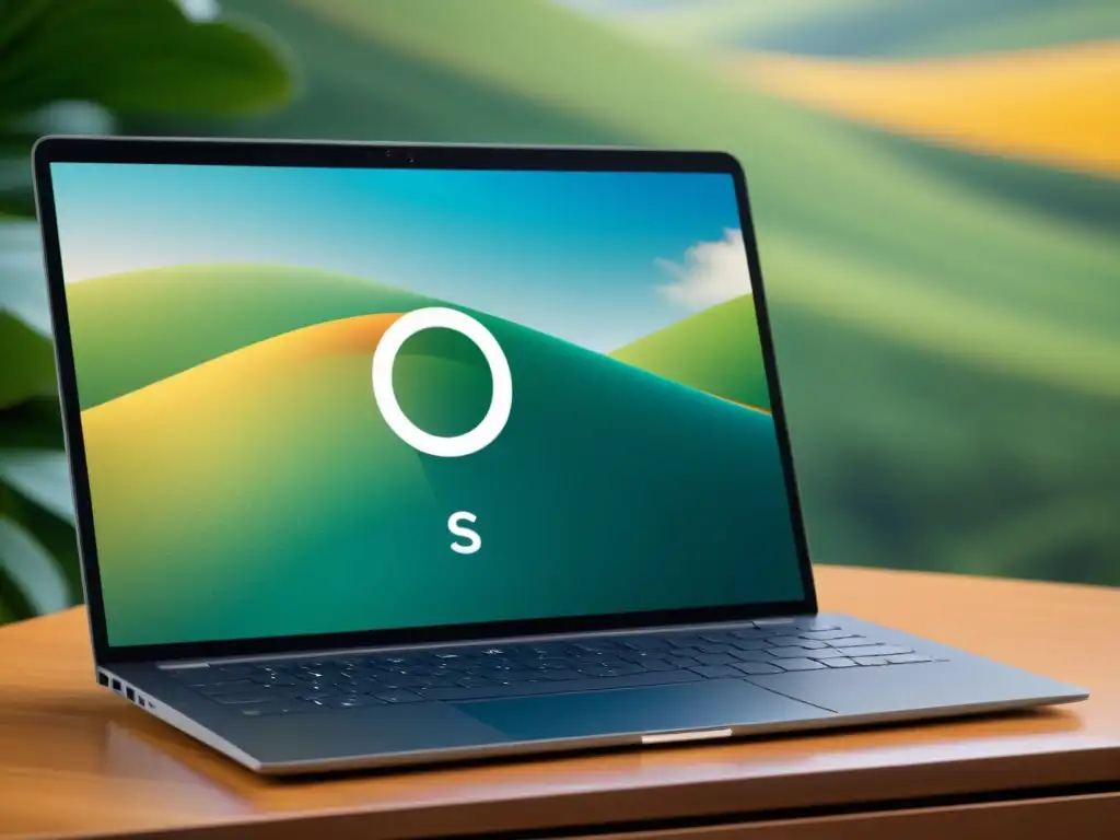 Un elegante portátil muestra la interfaz de Elementary OS con una estética serena y minimalista