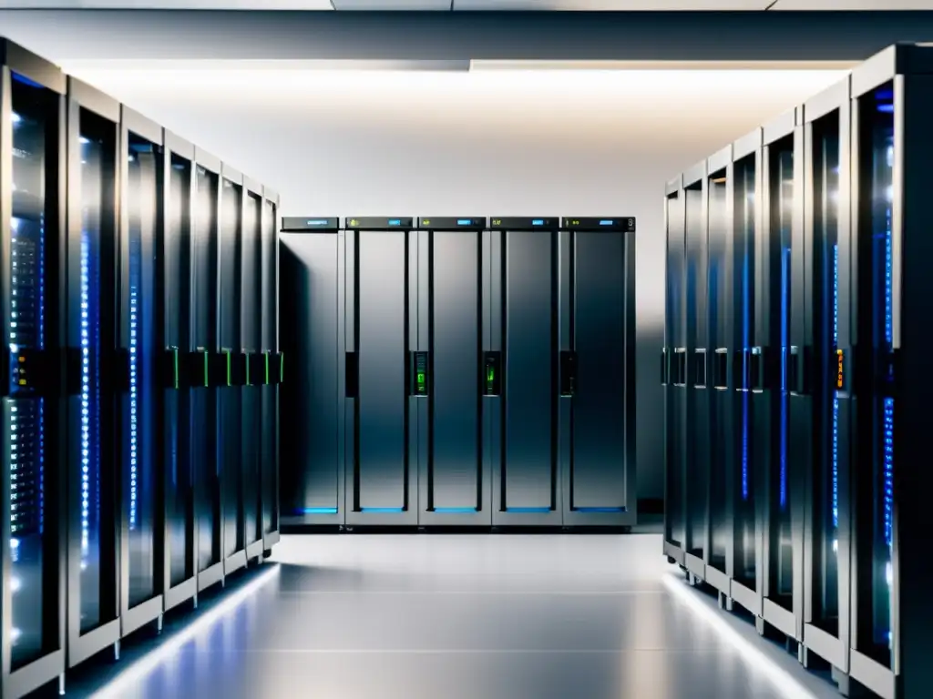 Infraestructura BSD: Integración perfecta de ecommerce Un elegante rack de servidores BSD con iluminación natural, integrando ecommerce ligero para sistemas BSD