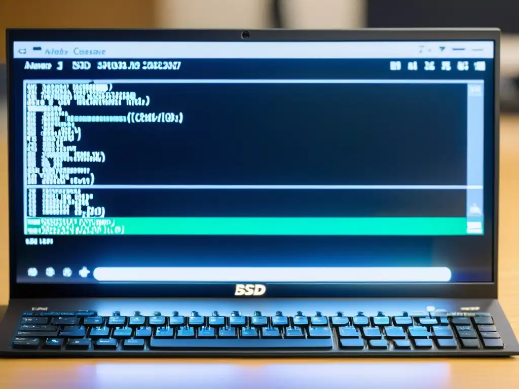 Un entorno minimalista muestra una pantalla de computadora con comparaciones de sistemas BSD pkg y ports