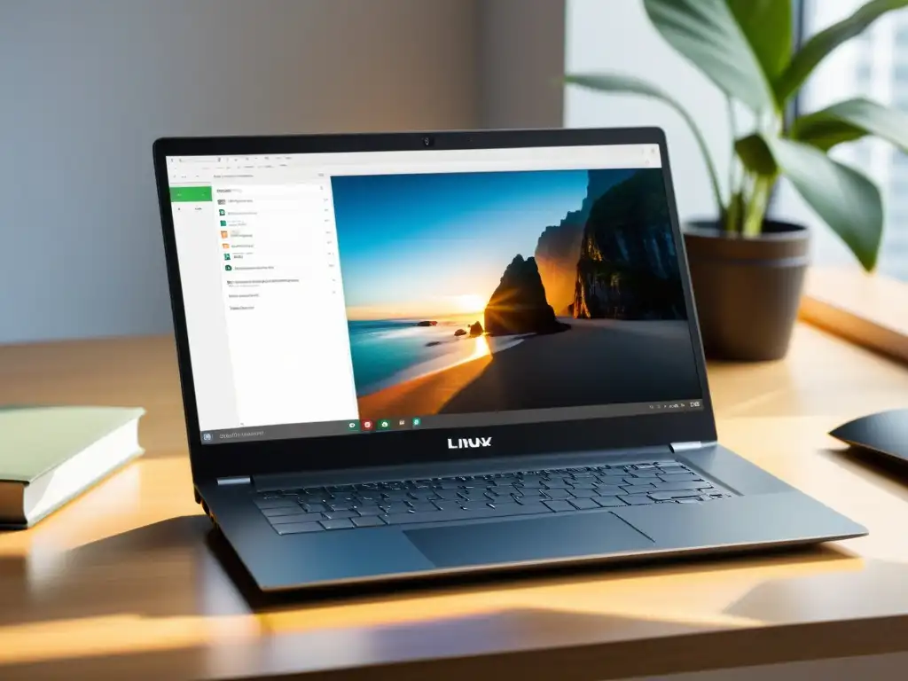 Un entorno profesional y minimalista con un portátil Linux y herramientas de edición en sistemas alternativos