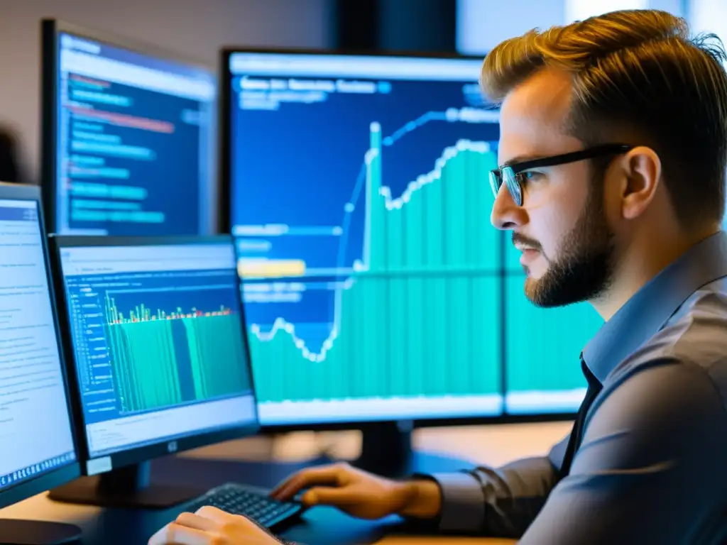 Equipo de Profesionales de IT en Oficina Moderna Equipo de profesionales de IT colaborando en un entorno moderno, mostrando planes de soporte extendido Linux y gráficos en pantalla